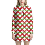 Merry Christmas Checkered Pattern Print Hoodie Dress