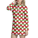Merry Christmas Checkered Pattern Print Hoodie Dress
