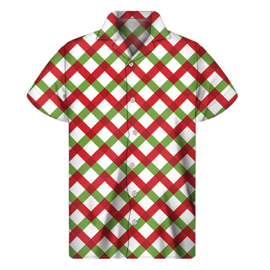 Merry Christmas Checkered Pattern Print Men's Short Sleeve Shirt