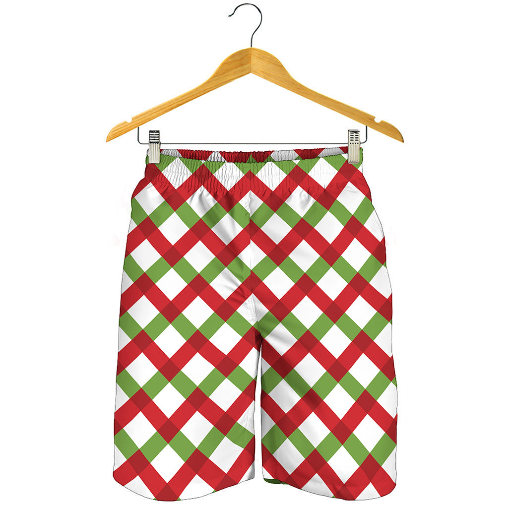 Merry Christmas Checkered Pattern Print Men's Shorts