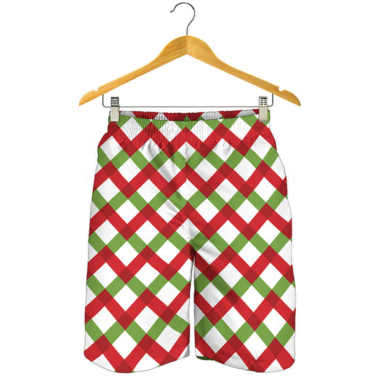 Merry Christmas Checkered Pattern Print Men's Shorts