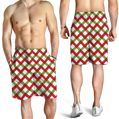 Merry Christmas Checkered Pattern Print Men's Shorts