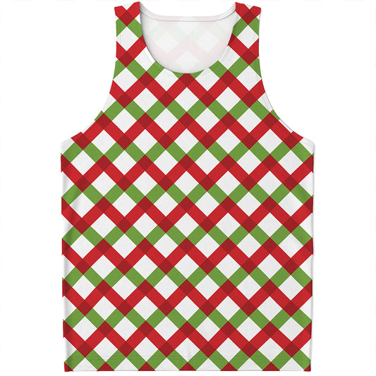 Merry Christmas Checkered Pattern Print Men's Tank Top