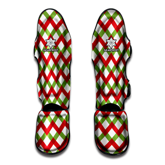 Merry Christmas Checkered Pattern Print Muay Thai Shin Guard