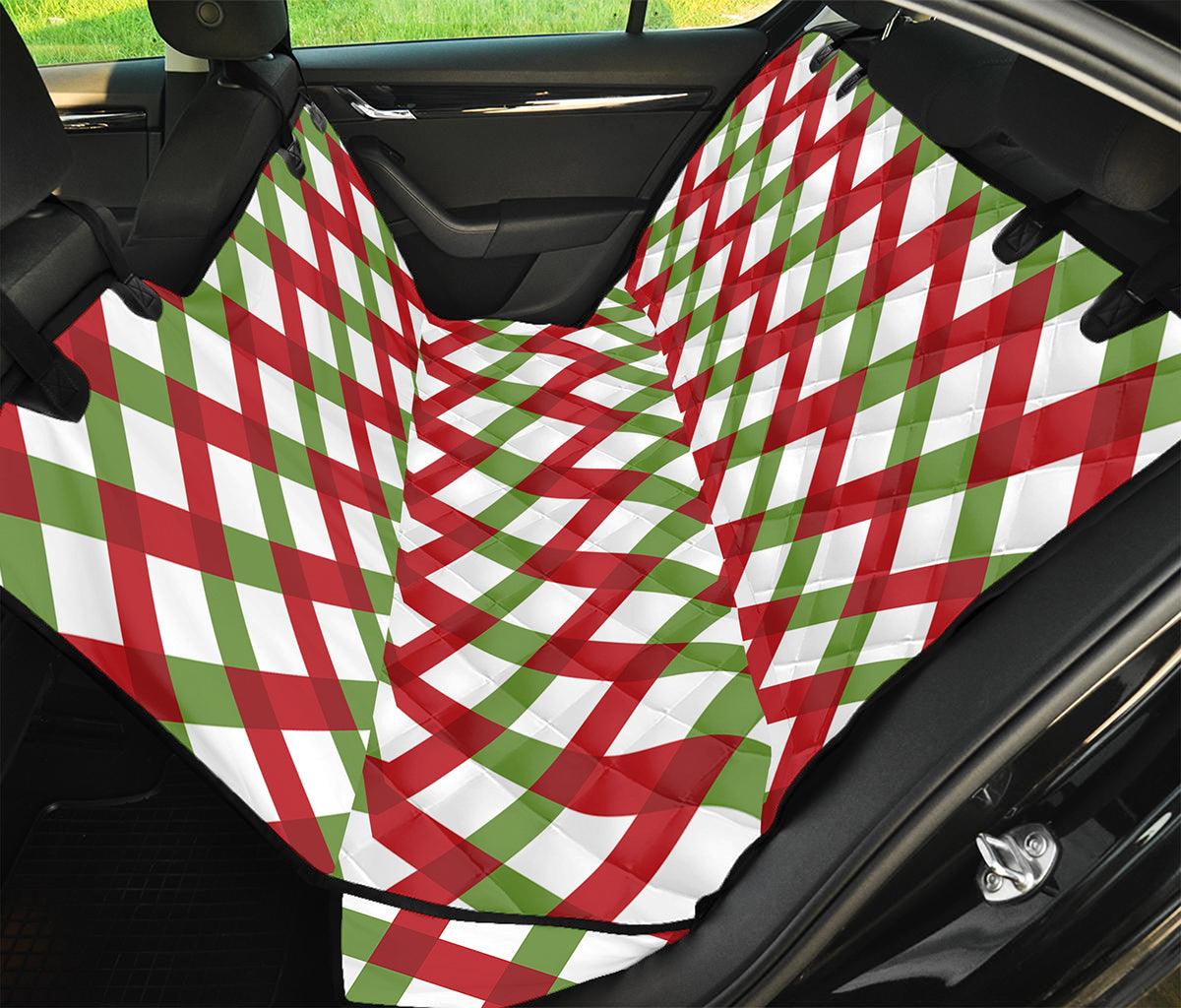 Merry Christmas Checkered Pattern Print Pet Car Back Seat Cover