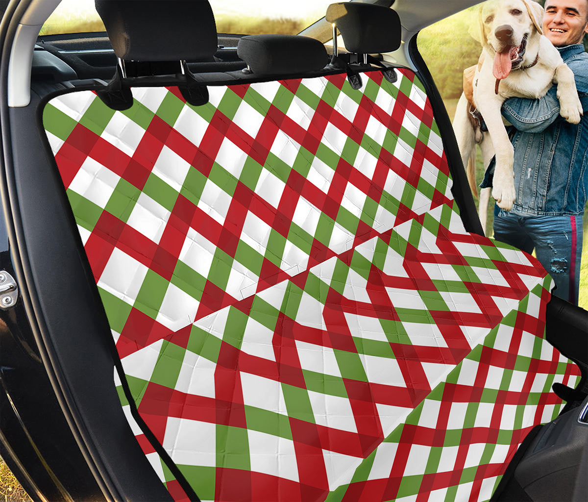 Merry Christmas Checkered Pattern Print Pet Car Back Seat Cover