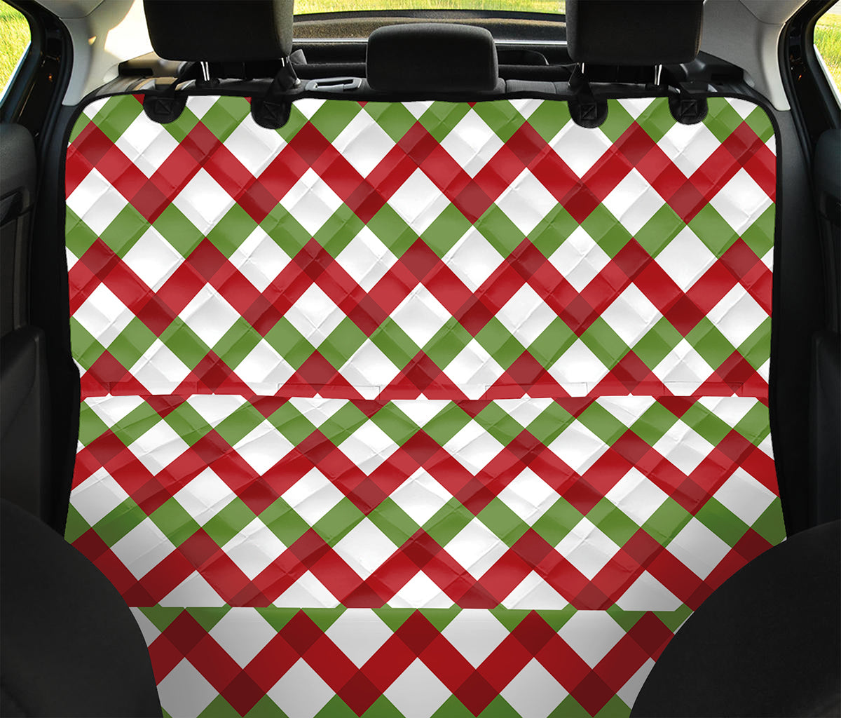 Merry Christmas Checkered Pattern Print Pet Car Back Seat Cover