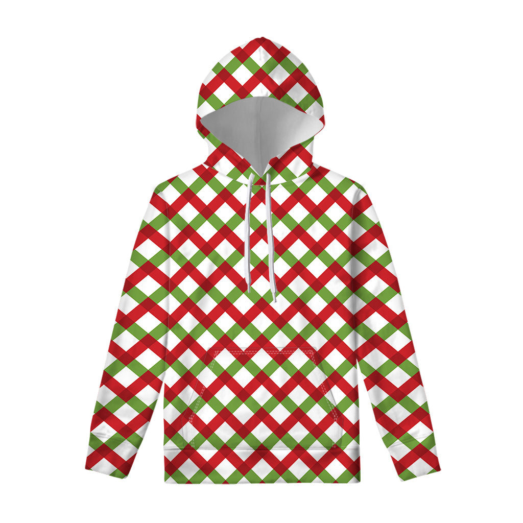 Merry Christmas Checkered Pattern Print Pullover Hoodie