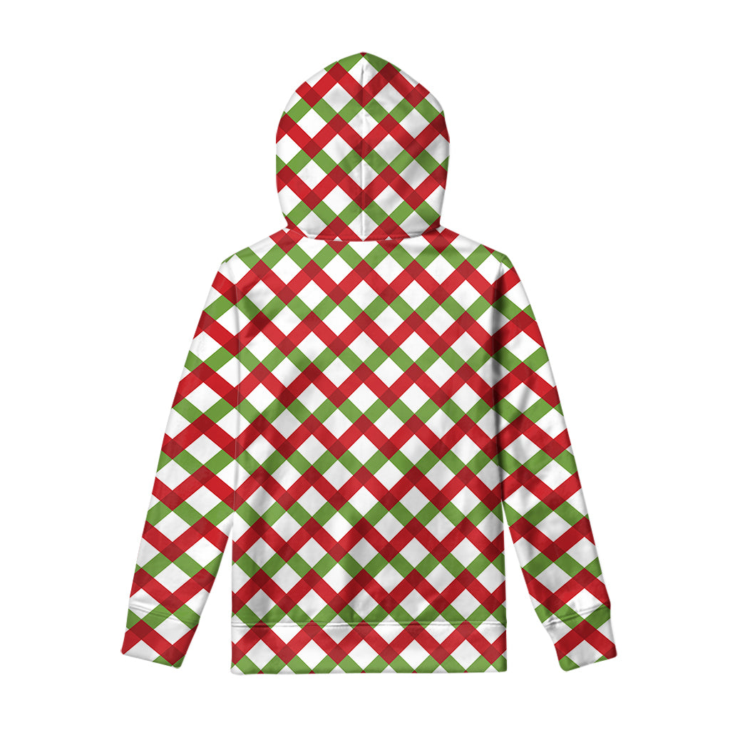 Merry Christmas Checkered Pattern Print Pullover Hoodie