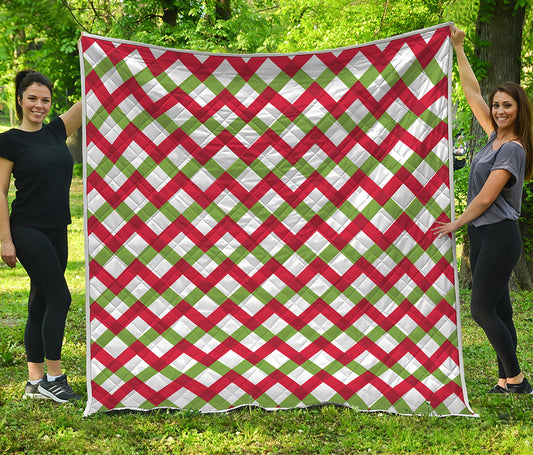Merry Christmas Checkered Pattern Print Quilt