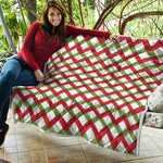 Merry Christmas Checkered Pattern Print Quilt