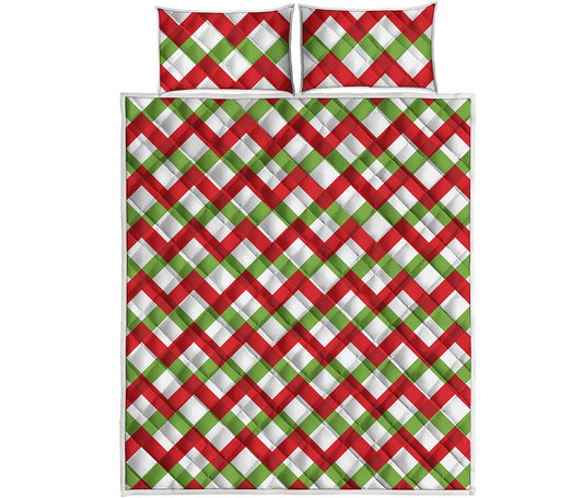 Merry Christmas Checkered Pattern Print Quilt Bed Set