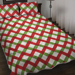 Merry Christmas Checkered Pattern Print Quilt Bed Set