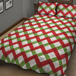 Merry Christmas Checkered Pattern Print Quilt Bed Set