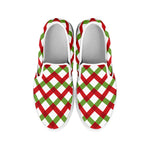 Merry Christmas Checkered Pattern Print White Slip On Shoes
