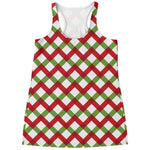 Merry Christmas Checkered Pattern Print Women's Racerback Tank Top