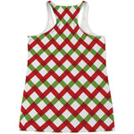 Merry Christmas Checkered Pattern Print Women's Racerback Tank Top