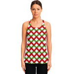 Merry Christmas Checkered Pattern Print Women's Racerback Tank Top