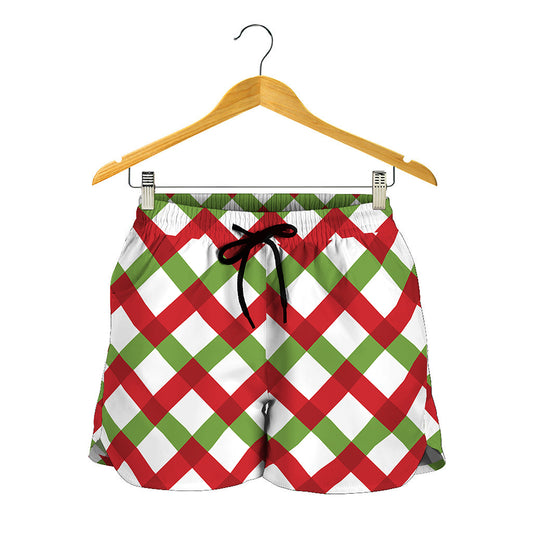 Merry Christmas Checkered Pattern Print Women's Shorts