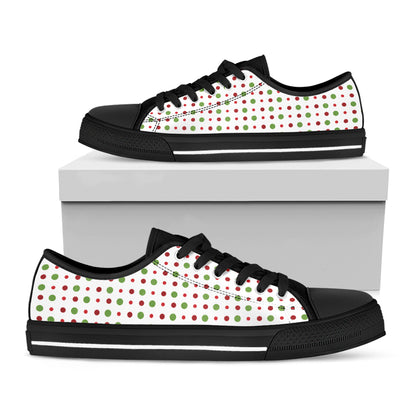 Merry Christmas Dots Pattern Print Black Low Top Shoes