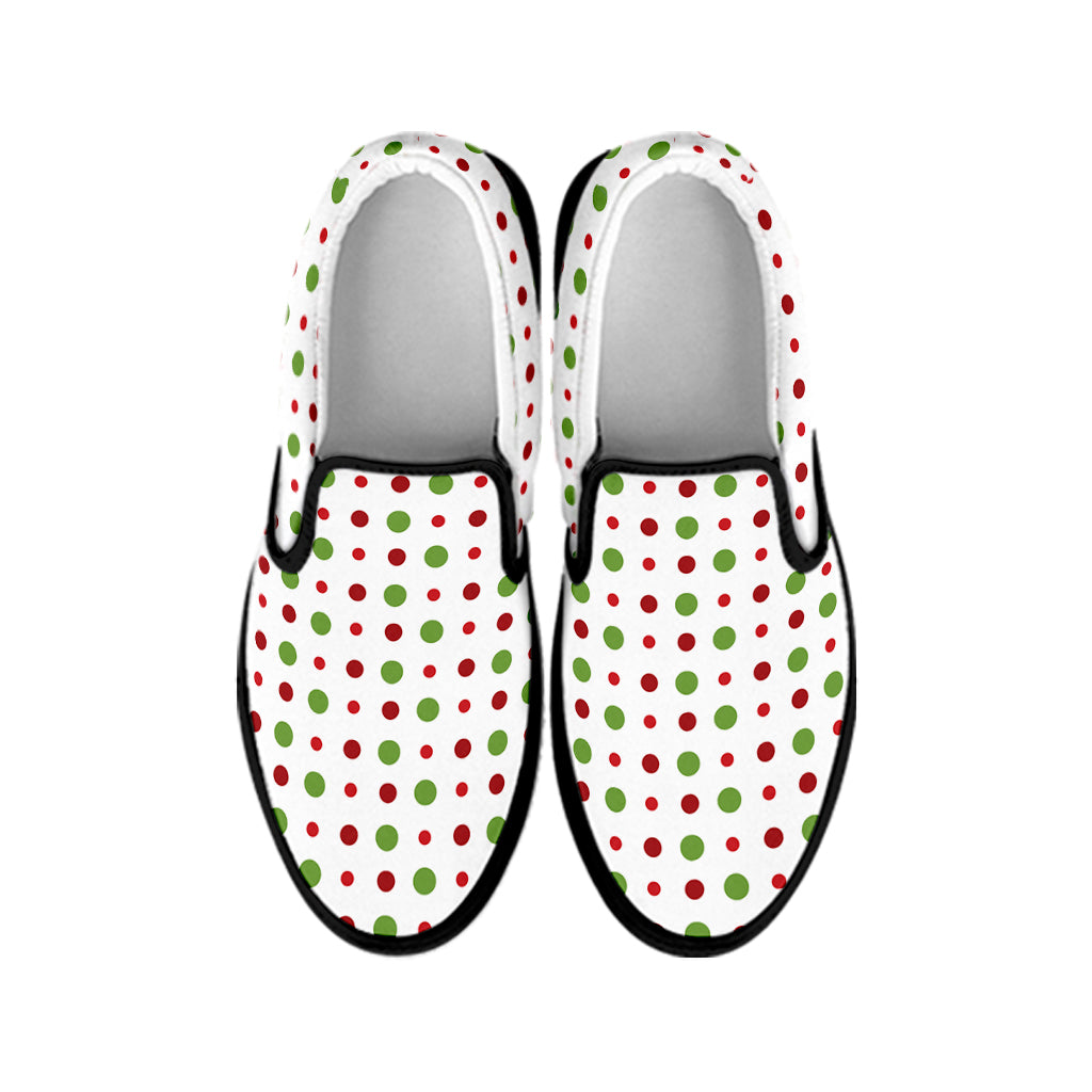 Merry Christmas Dots Pattern Print Black Slip On Shoes