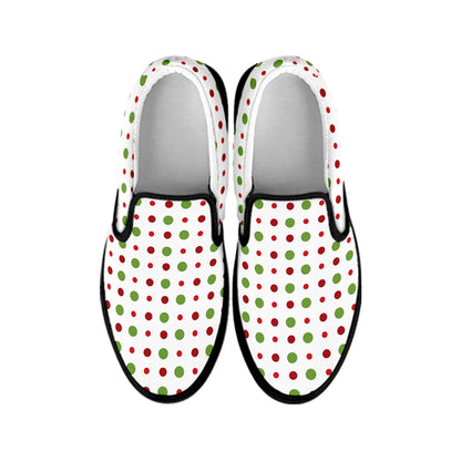 Merry Christmas Dots Pattern Print Black Slip On Shoes