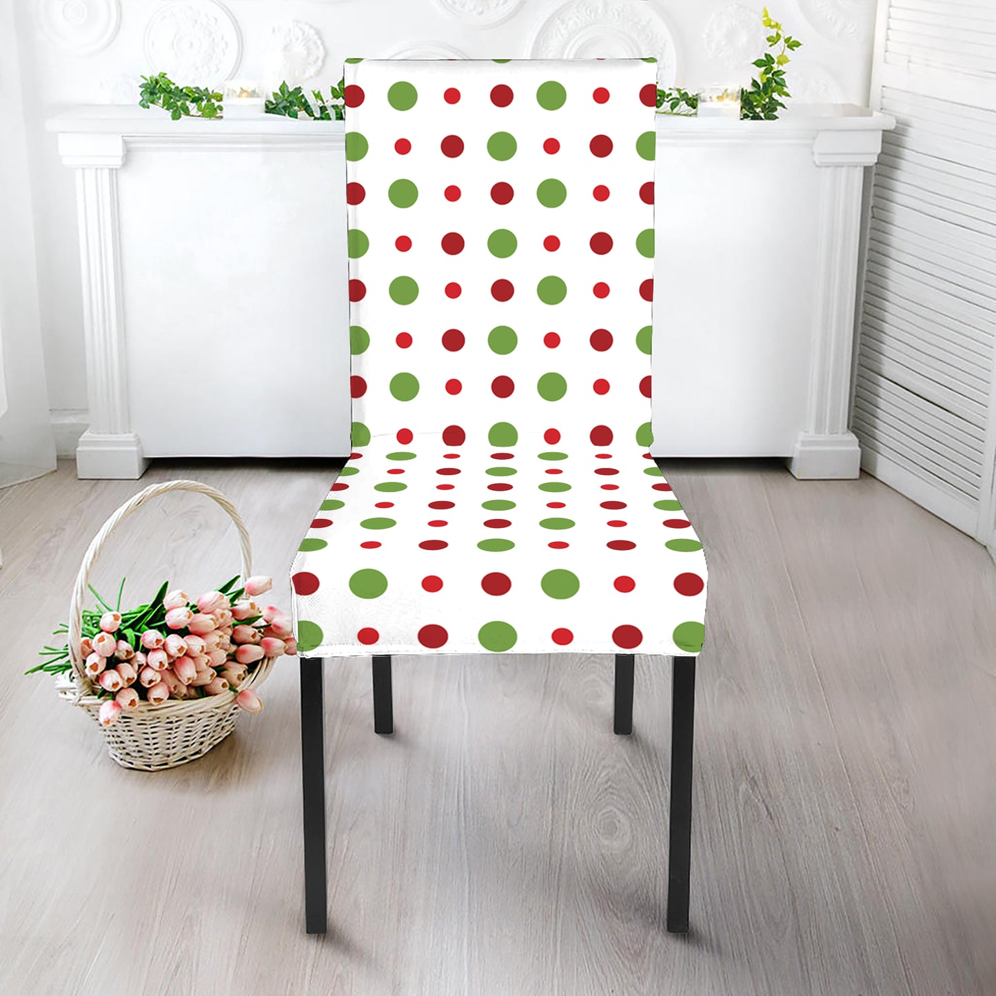 Merry Christmas Dots Pattern Print Dining Chair Slipcover