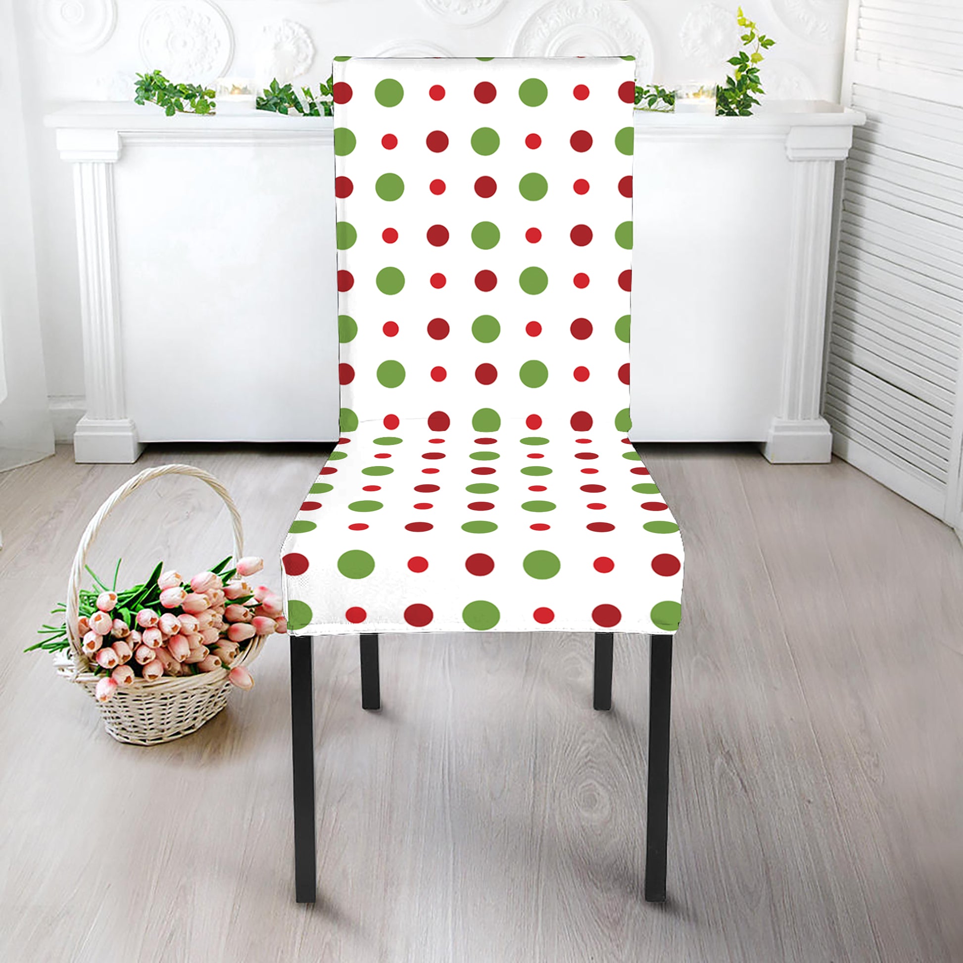 Merry Christmas Dots Pattern Print Dining Chair Slipcover