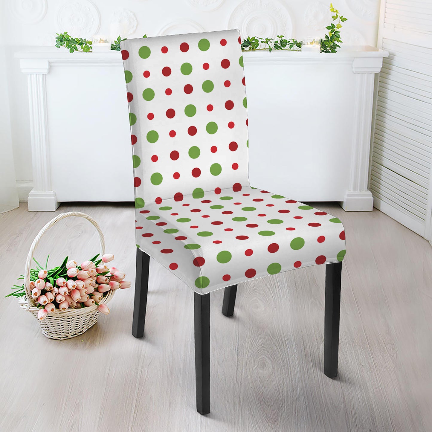 Merry Christmas Dots Pattern Print Dining Chair Slipcover