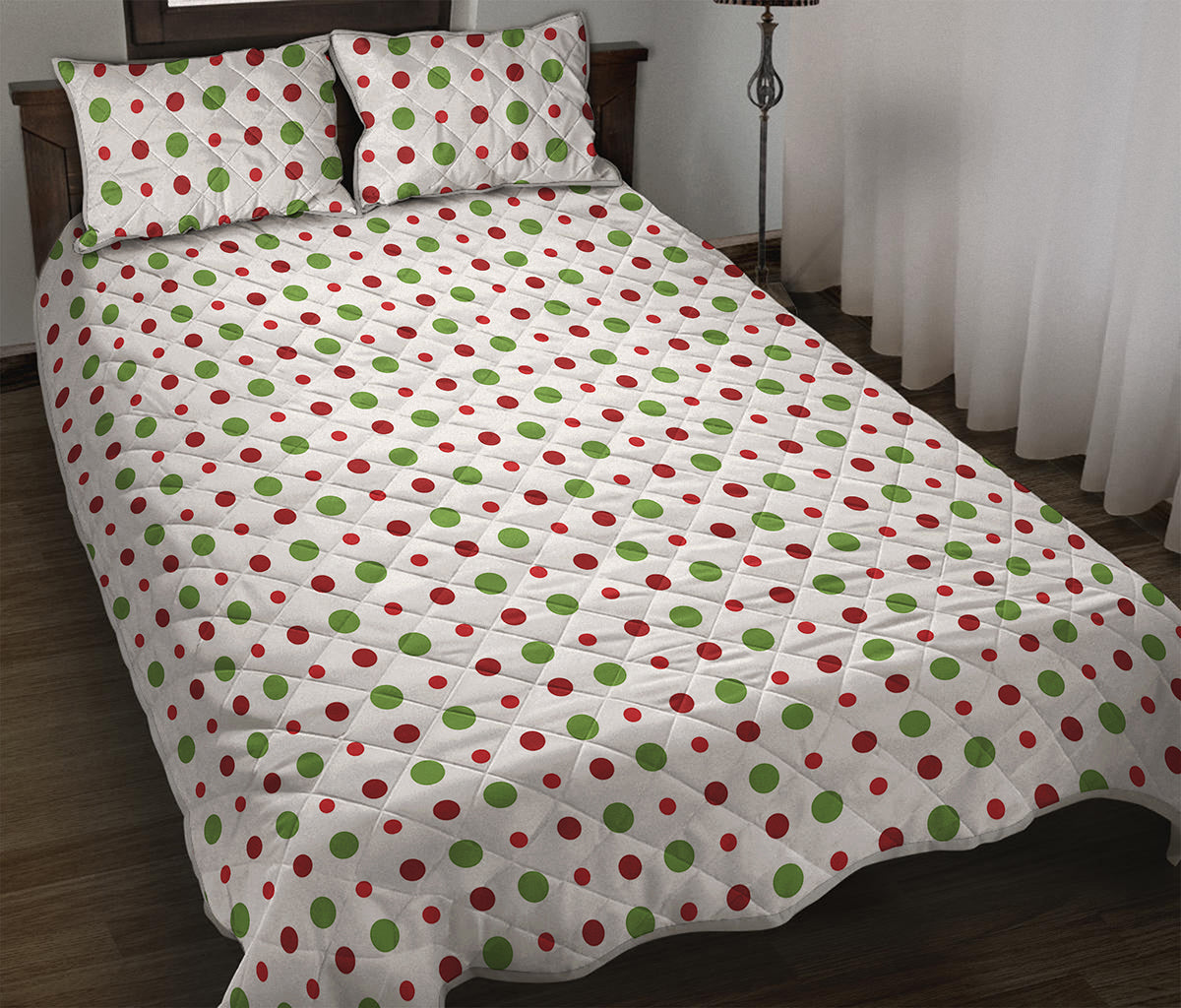 Merry Christmas Dots Pattern Print Quilt Bed Set