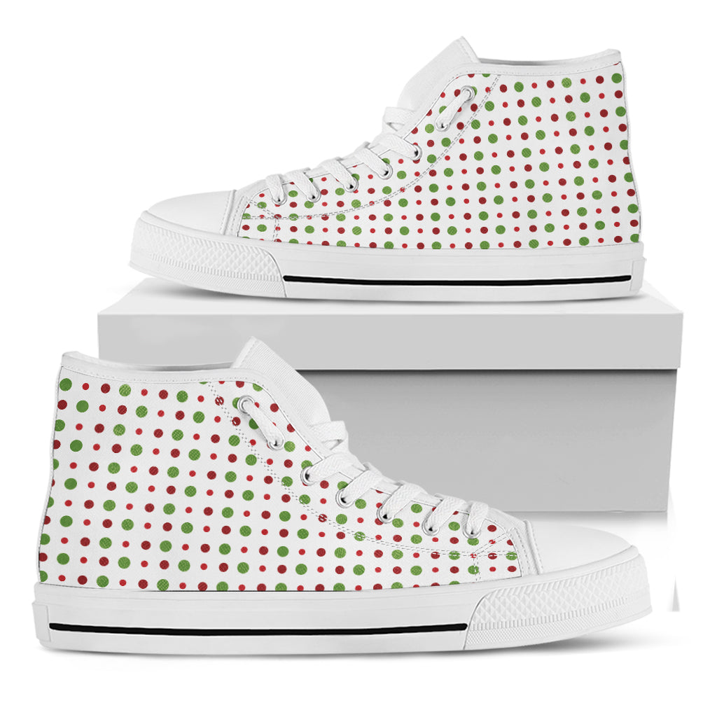 Merry Christmas Dots Pattern Print White High Top Shoes