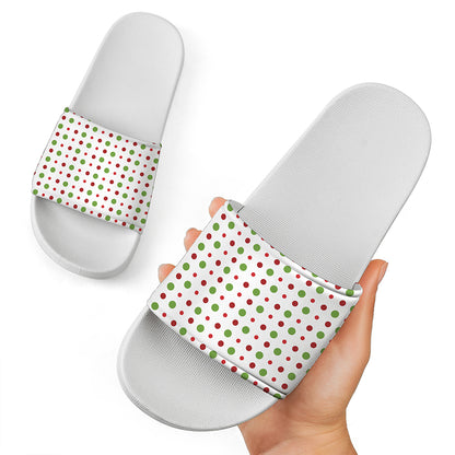 Merry Christmas Dots Pattern Print White Slide Sandals