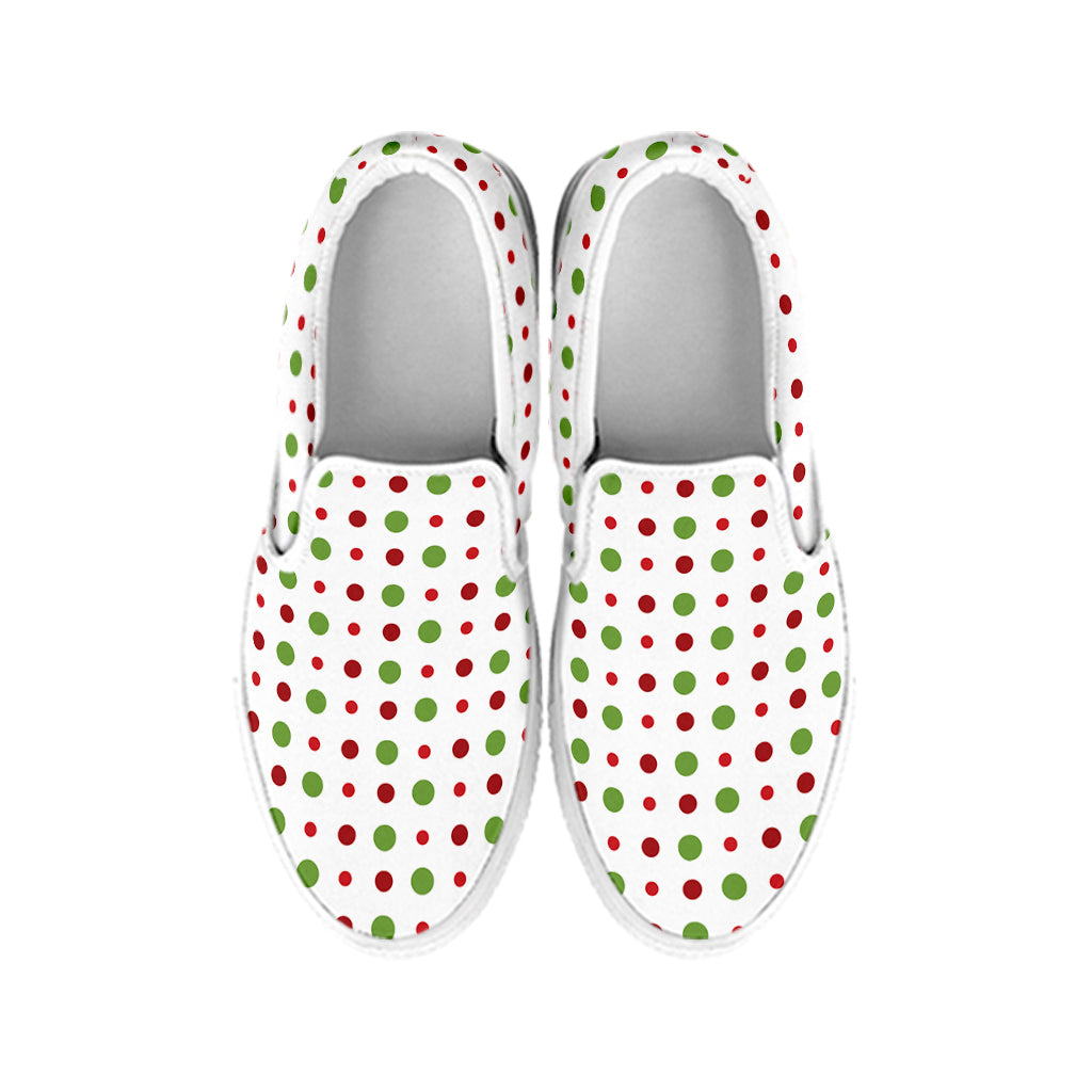 Merry Christmas Dots Pattern Print White Slip On Shoes