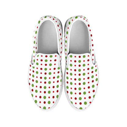 Merry Christmas Dots Pattern Print White Slip On Shoes