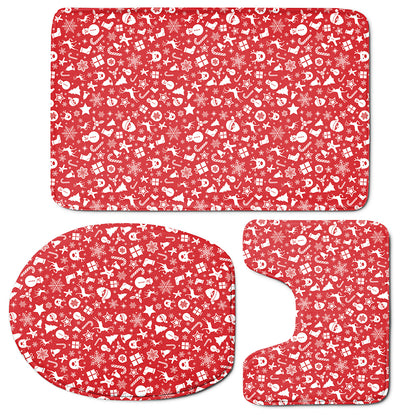 Merry Christmas Elements Pattern Print 3 Piece Bath Mat Set