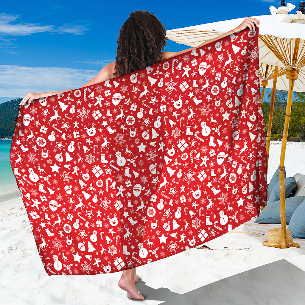 Merry Christmas Elements Pattern Print Beach Sarong Wrap