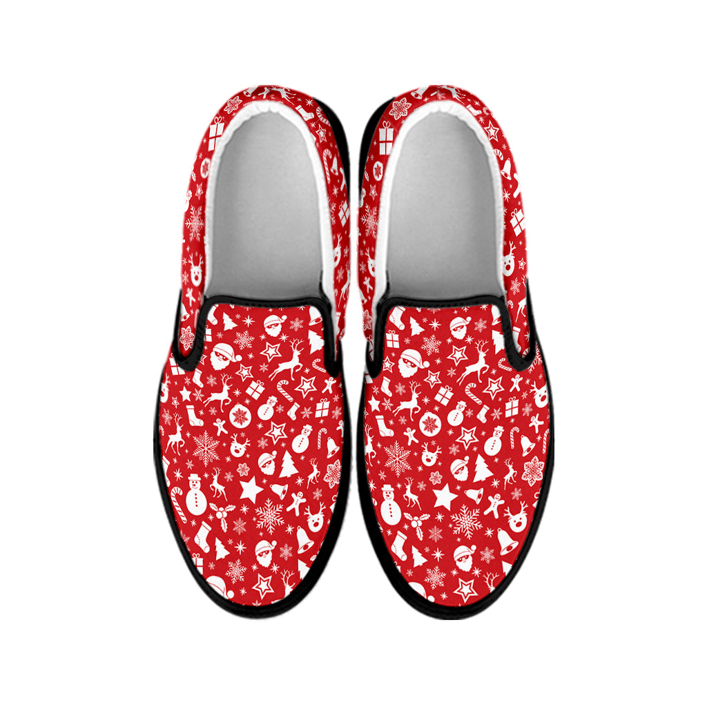 Merry Christmas Elements Pattern Print Black Slip On Shoes
