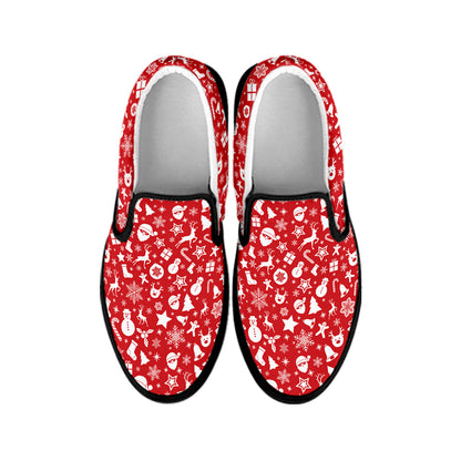 Merry Christmas Elements Pattern Print Black Slip On Shoes