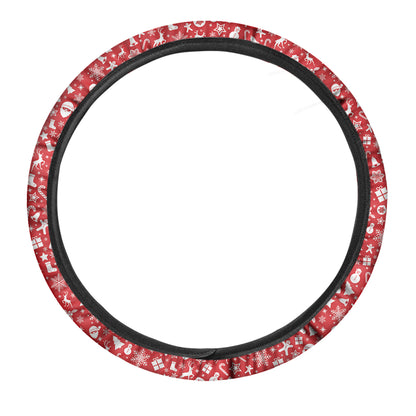 Merry Christmas Elements Pattern Print Car Steering Wheel Cover