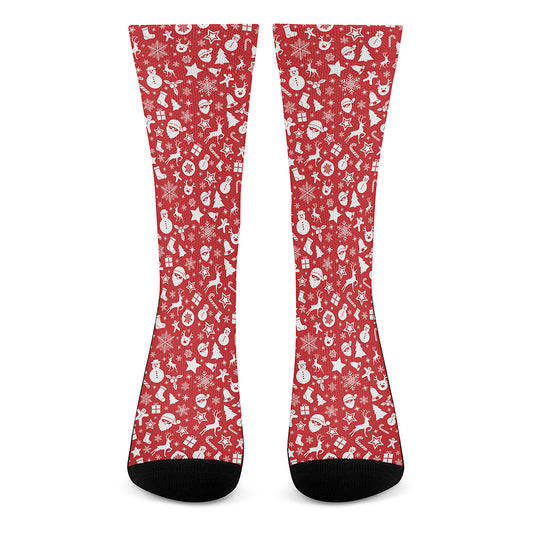 Merry Christmas Elements Pattern Print Crew Socks