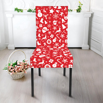 Merry Christmas Elements Pattern Print Dining Chair Slipcover