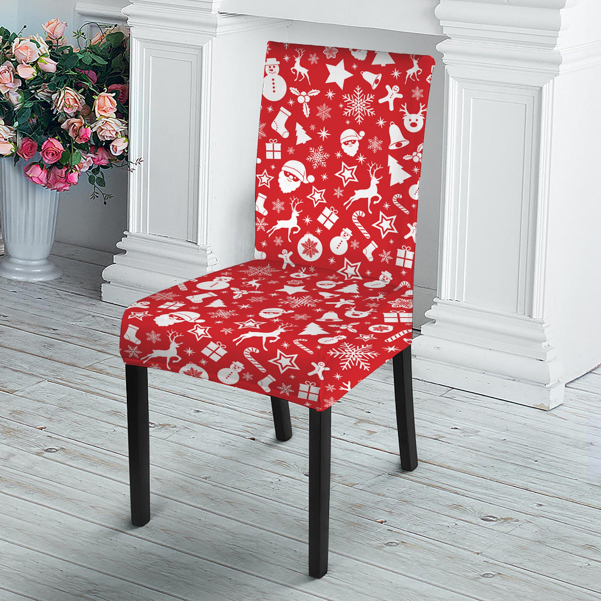 Merry Christmas Elements Pattern Print Dining Chair Slipcover