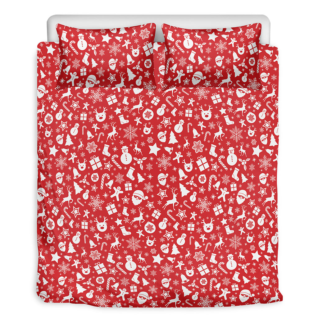 Merry Christmas Elements Pattern Print Duvet Cover Bedding Set