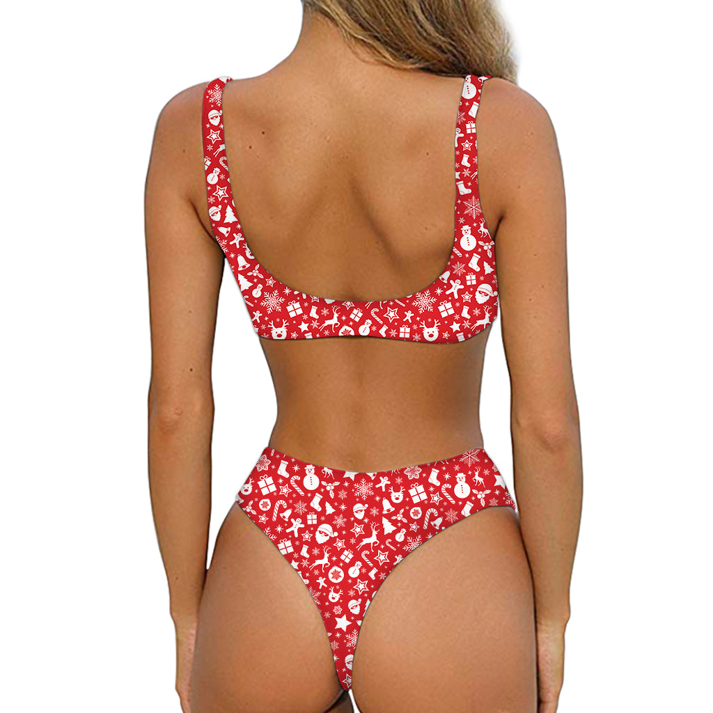Merry Christmas Elements Pattern Print Front Bow Tie Bikini