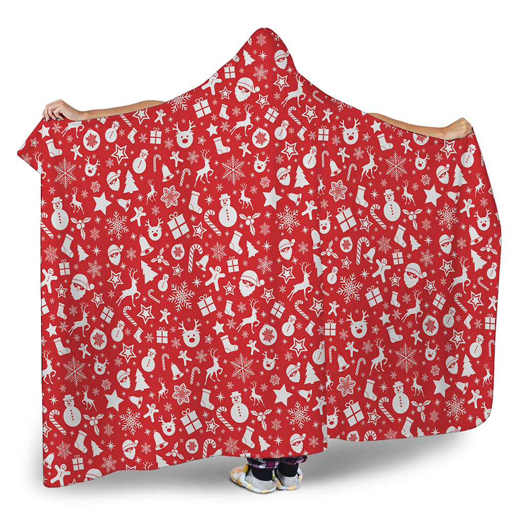 Merry Christmas Elements Pattern Print Hooded Blanket