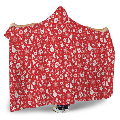 Merry Christmas Elements Pattern Print Hooded Blanket