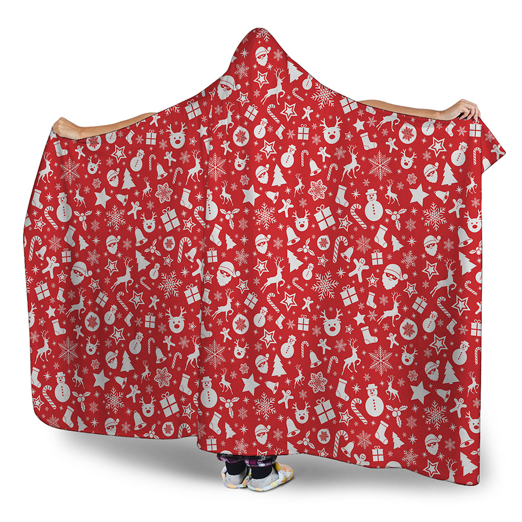 Merry Christmas Elements Pattern Print Hooded Blanket