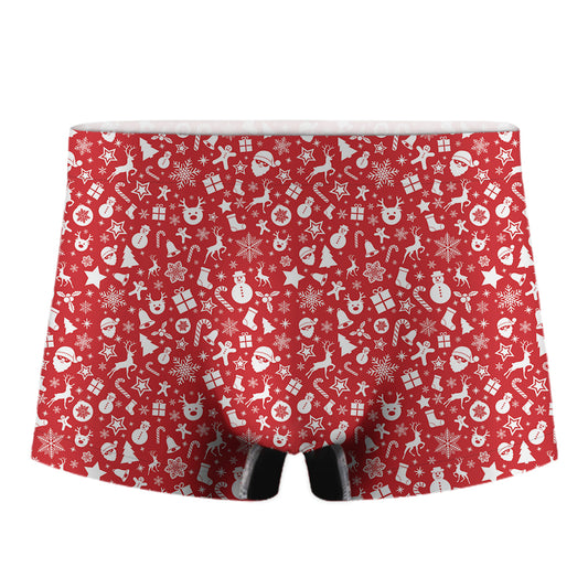 Merry Christmas Elements Pattern Print Men's Boxer Briefs