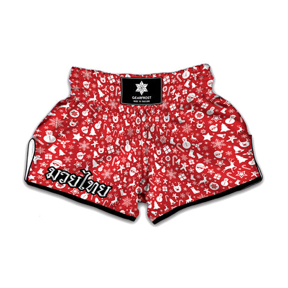 Merry Christmas Elements Pattern Print Muay Thai Boxing Shorts