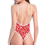 Merry Christmas Elements Pattern Print One Piece High Cut Swimsuit